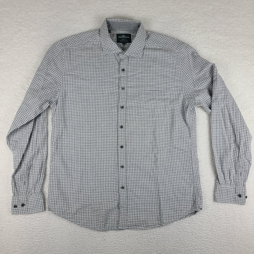 Rodd Gunn Shirt Mens XL Gray Gingham Check Sports Fit Lined Flannel Button Down‎